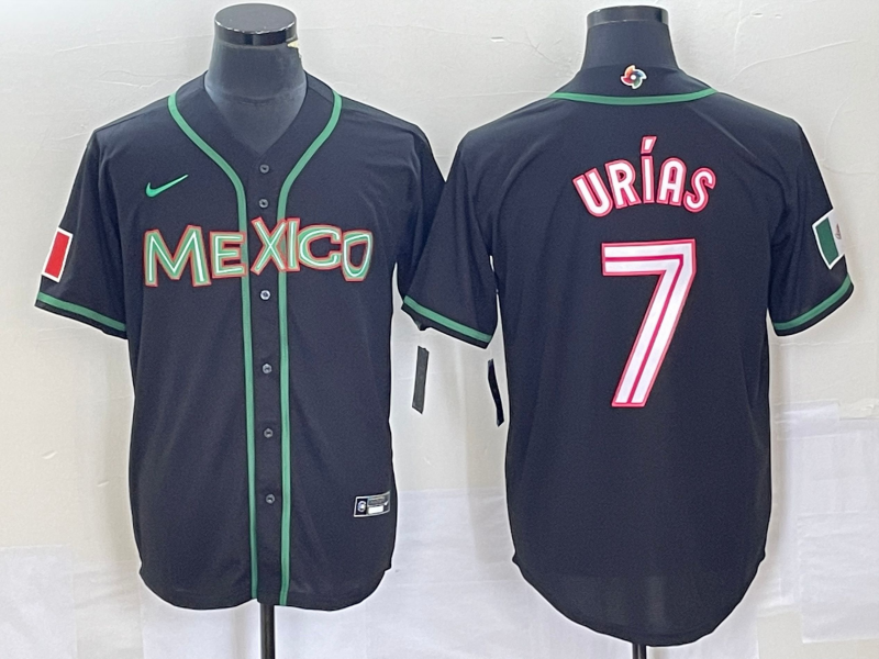 Men's Mexico Baseball #7 Julio Urías 2023 Black World Baseball With Patch Classic Stitched Jersey